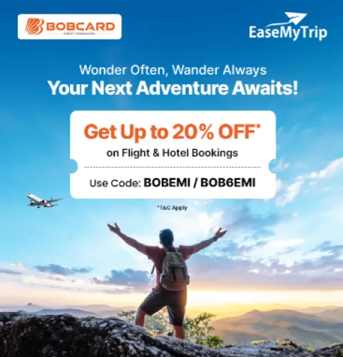Image of EaseMyTrip Coupon : Save up to ₹10000 on Hotel & Flight Bookings Using BOB CARD EMI