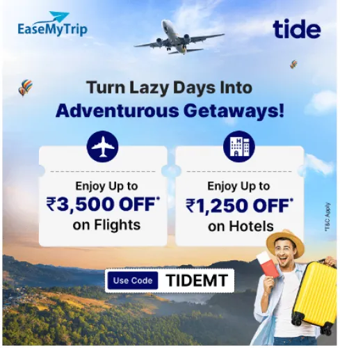 Image of EaseMyTrip Coupon : Save up to ₹3500 flights & travel Booking using Tide Card 