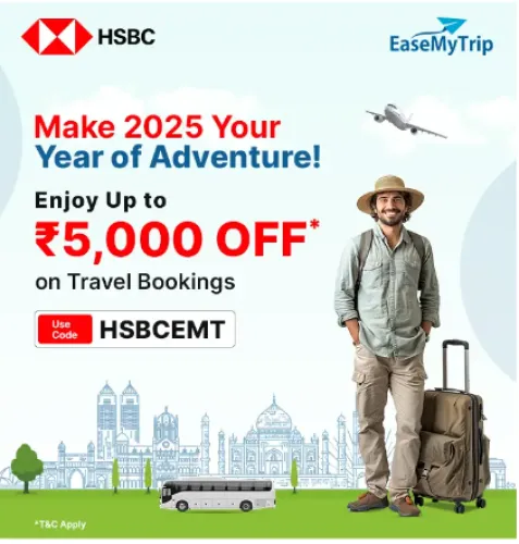 Image of EaseMyTrip Coupon : Save up to ₹5000 on flights , Hotels & Bus Using HSBC Credit Card