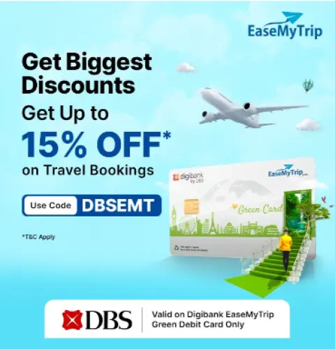 Image of EaseMyTrip Coupon : Save up to 15% on Travel Bookings Using DBS Bank EaseMyTrip Green Debit Card