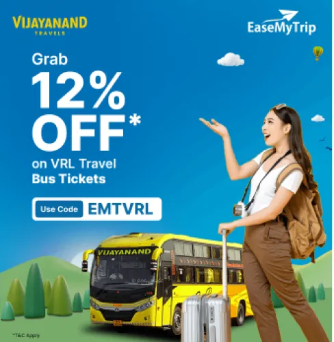 Image of EaseMyTrip Bus Coupon : Flat 12% Discount Up to ₹100 on VRL Travels Bus Tickets