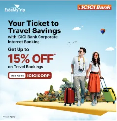 EaseMyTrip Coupon : Up to 15% off on Flight, Hotel & Bus Bookings with ICICI Bank Corporate Internet Banking