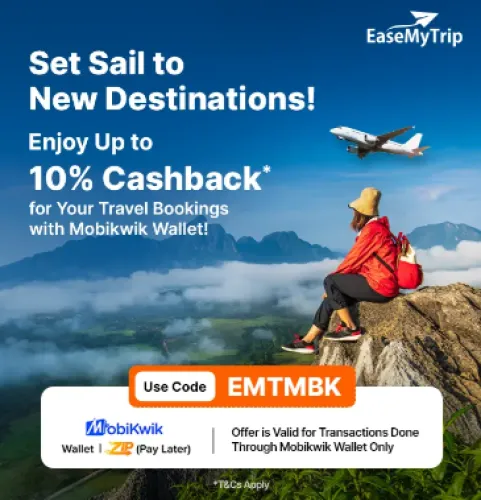 Image of EaseMyTrip Up to 10% Cashback on Travel Bookings Mobikwik Wallet