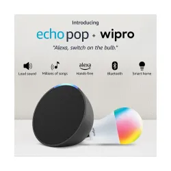 Echo Pop (Black) Smart Home combo with Wipro 9W LED Smart Color Bulb