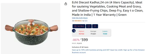 Image of Echt Diecast Kadhai, 24 cm (4 liters Capacity)