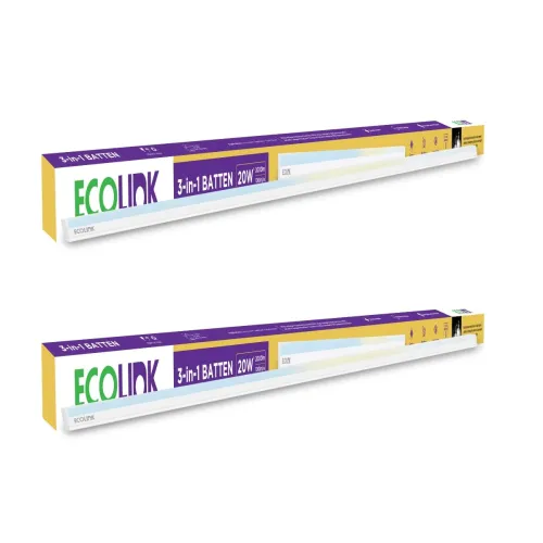 Image of EcoLink 4ft 20-watt LED Tubelight | 3 Colors in 1 LED Batten | Color: Tunable White, Pack of 2.