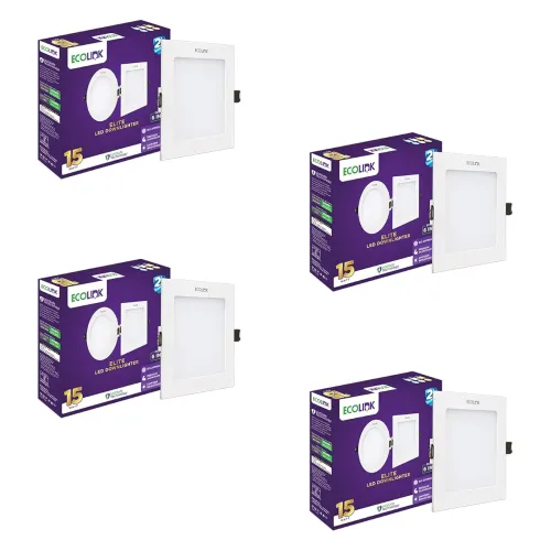 Image of EcoLink Elite 15W Square LED Ceiling Downlighter (Cool Day Light,Pack of 4)