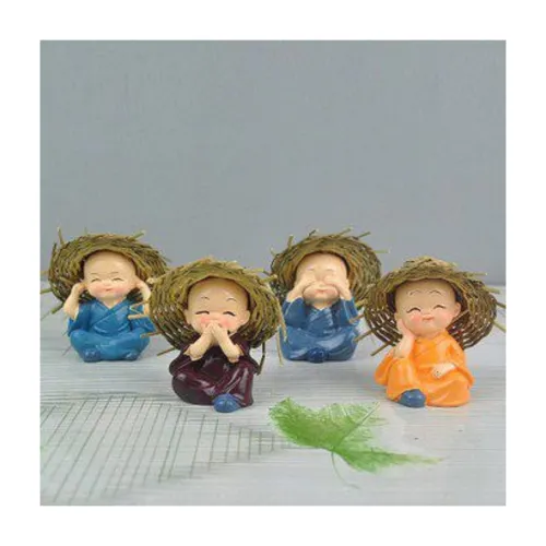 Image of eCraftIndia Set of 4 Resin Buddha Monk Statue with Hat