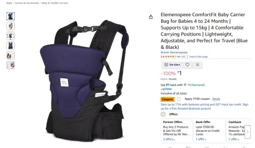 Image of Elemenopeee ComfortFit Baby Carrier Bag for Babies 4 to 24 Months