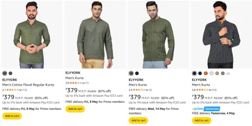 Image of ELYYORK Men's Kurtas at minimum 70% Discount