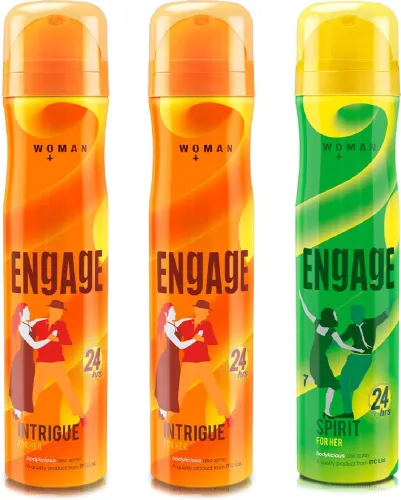 Image of Engage Deo Combo 2 Intrigue for Her 150ml & 1 Spirit for Her 150ml Deodorant Spray