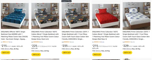 Image of ENGUNIAS Single Bedsheets Minimum 90% Discount