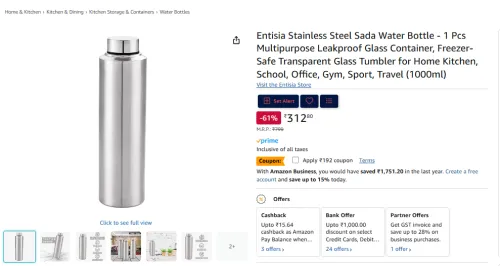 Image of Entisia 1000ml stainless steel water bottle