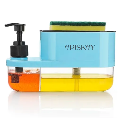 Image of EPISKEY 3-in-1 Soap Dispenser with Sponge Holder (Blue)