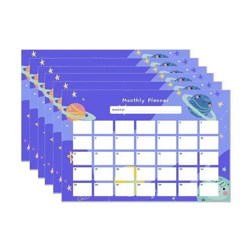 Image of ESCAPER Planets Theme Monthly Planner Sheets Pack of 6