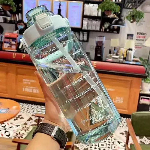 Image of eumqestoer 2 L Capacity Belt Straw Transparent Motivational Water Bottles