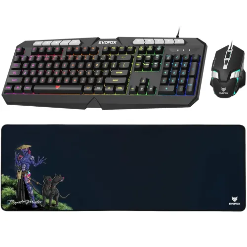Image of EvoFox Deathray v2 3 in 1 Gaming Keyboard & Mouse Combo with Puppet Master Deskpad |