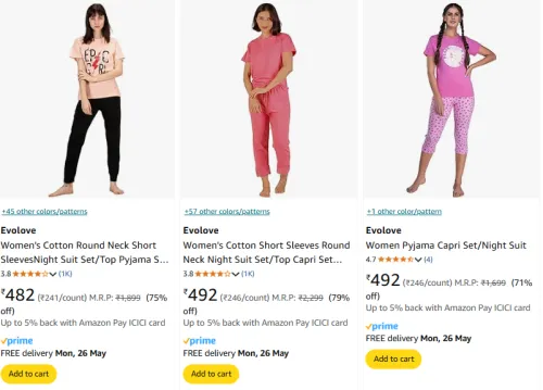 Image of Evolove Nightsuit at minimum 70% Discount