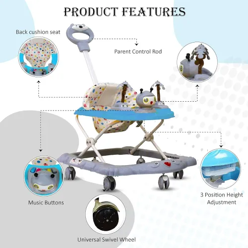 Image of Evoshine Baby Ginger Walker - Foldable Design with Parent Handle Rod & Big