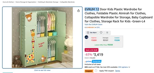 Image of EVRUM 12 Door Kids Plastic Wardrobe for Clothes,