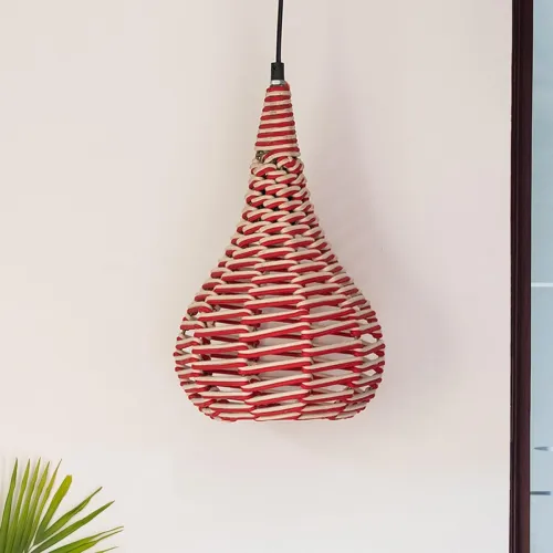 Image of ExclusiveLane Cotton Swirls handwoven conical pendant lamp