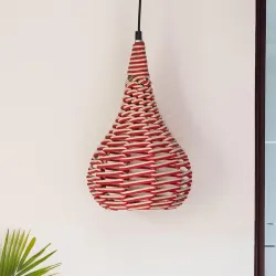 ExclusiveLane Cotton Swirls handwoven conical pendant lamp