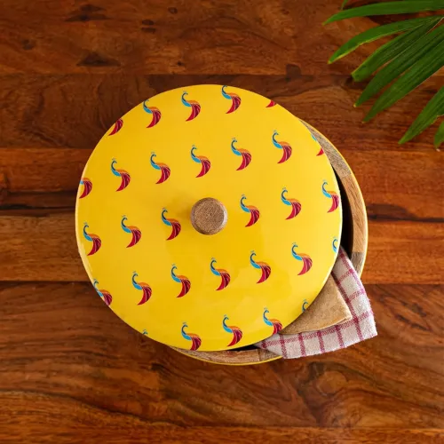 Image of ExclusiveLane 'Peacocks' Wooden Chapati Box