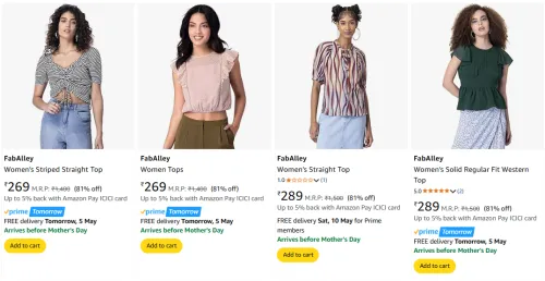 Image of FabAlley Women's Tops at minimum 80% Discount