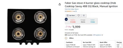 Image of Faber Gas stove 4 burner glass cooktop