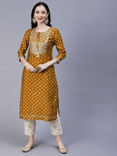Image of Fabitude Women Embroidered Viscose Rayon Straight Kurta