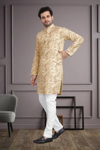 Image of FABWAX Men Cotton Blend Kurta Pyjama Set