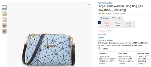 Image of Fargo Black Women Sling Bag