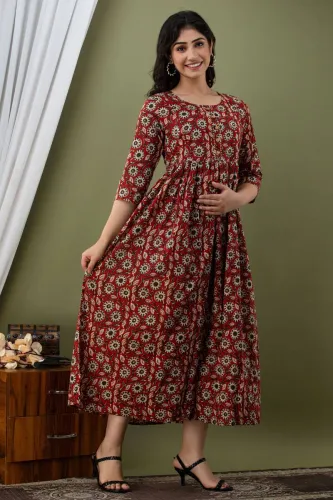 Image of FASHION CLOUD Women Gown Maroon Dress