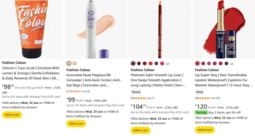 Image of FASHION COLOUR Beauty Products Starting @ ₹98