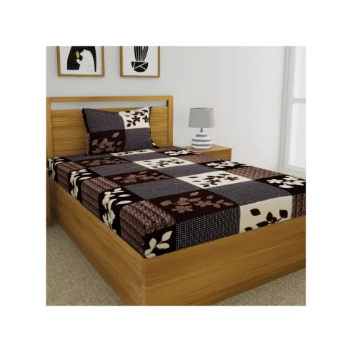 Image of Fashion String 144 TC Microfibre Brown Single Bedsheet with 1 Pillow Cover