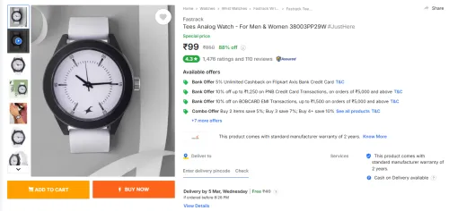 Image of Fastrack Tees Analog Watch - For Men & Women 38003PP29W