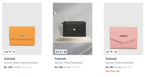 Image of Fastrack Women Solid Three Fold Wallet Starting at ₹339 + Extra 15% Discount with Coupon @ #Myntra