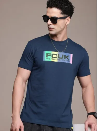 Image of FCUK Brand Logo Printed Pure Cotton T-shirt