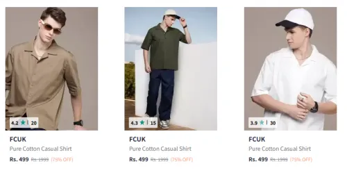 Image of FCUK Relaxed Fit Cotton Casual Shirt Starting At ₹499