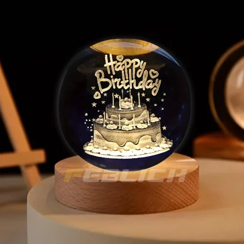 Image of FEBLICH 3D Happy Birthday Crystal Ball Night Lamp