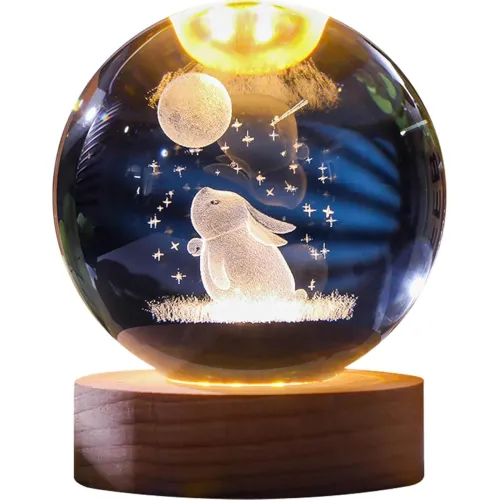 Image of FEBLICH 3D Rabbit Crystal Ball LED Night Lamp