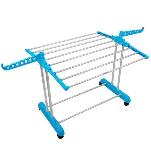 Image of FERIO Compact Clothes Dryer Stand Stainless Steel Drying Racks for Balcony with Wheels 1 Tier Foldable