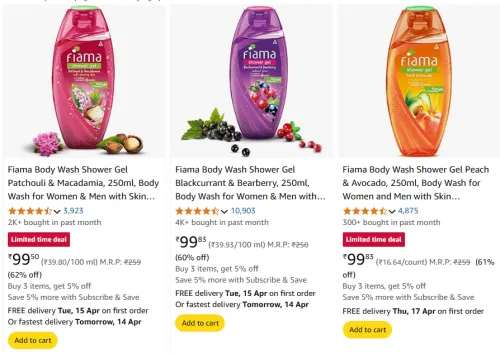 Image of Fiama Body Wash Shower Gel Starting At @₹90