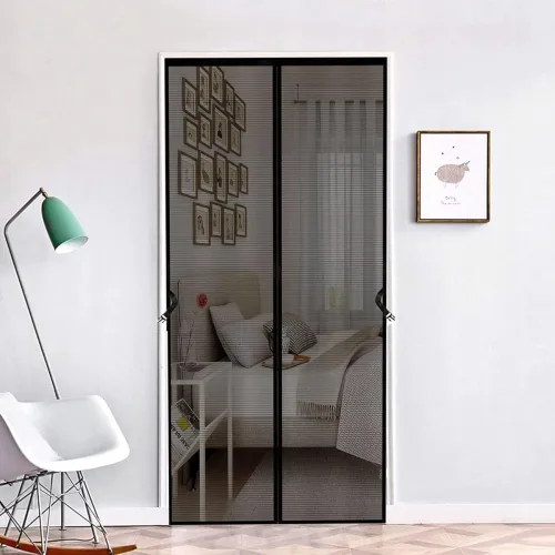 Image of Fiberglass Mosquito Net for Door with Stay-Open Buckle (90 cm X 210 cm, Black)