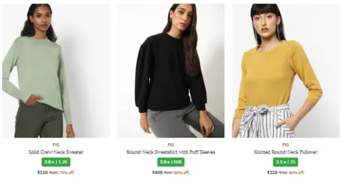 Image of FIG Solid Crew-Neck Sweater Starting At @₹210