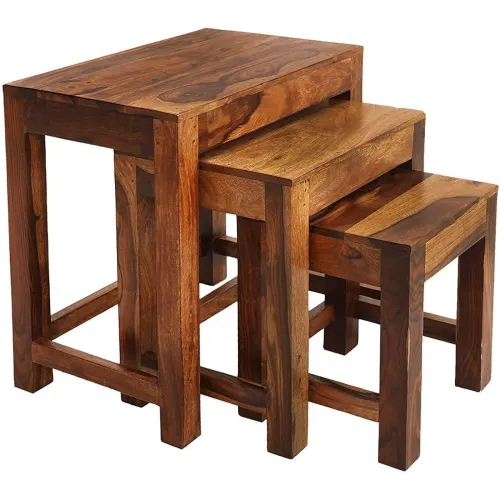 Image of Fine Wood HUB Solid Sheesham Wood Nesting Table Set of 3