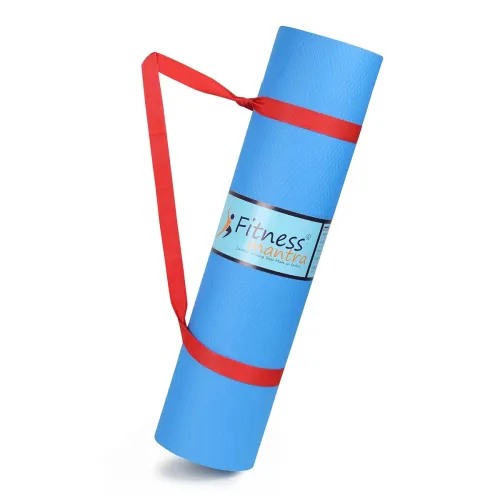 Image of Fitness Mantra 4mm Anti-Slip Yoga Mat (Blue, with Strap)