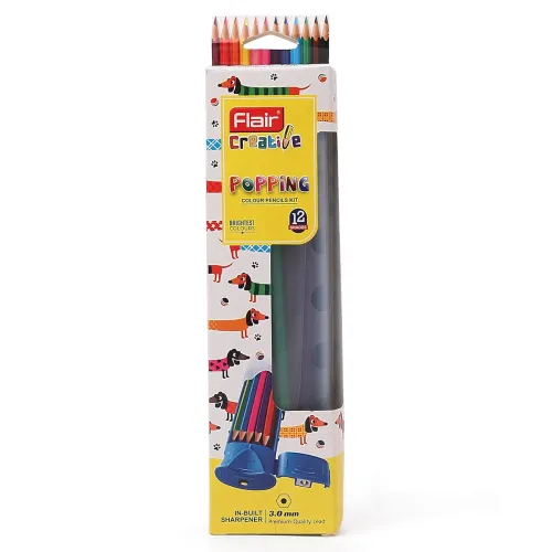 Image of FLAIR Creative Series Popping Colour Pencils Kit 12 Shades Box Pack