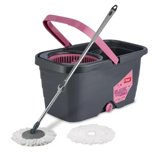 Image of FLAIR Super Clean Pink Mop Bucket with 2 Refills - 360° Rotating Mop