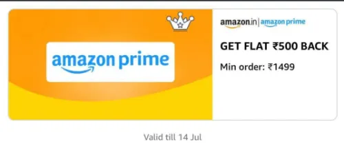Image of Flat ₹500 CashBack On ₹1499 Amazon Prime Coupon